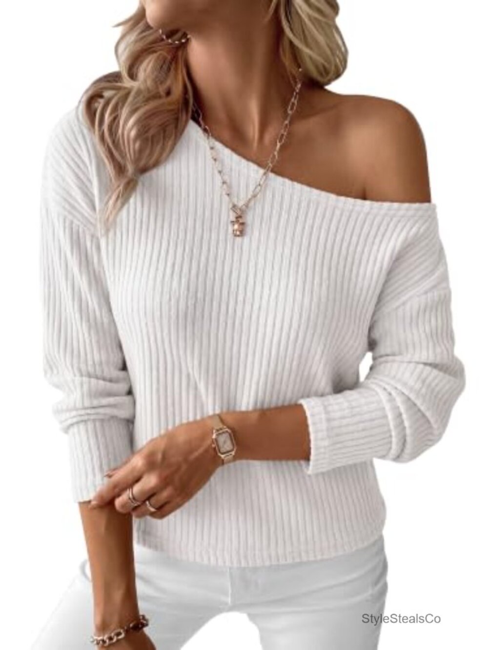 Off Shoulder Asymmetrical Sweater Women's Pullover Long Sleeve